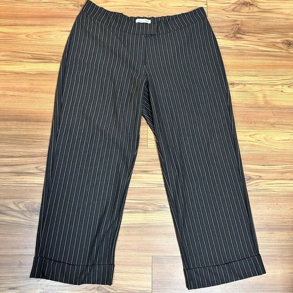 Soft by Avenue Women’s Pinstripe Pants Size 22/24 Black Pull On Career Plus - Picture 1 of 8